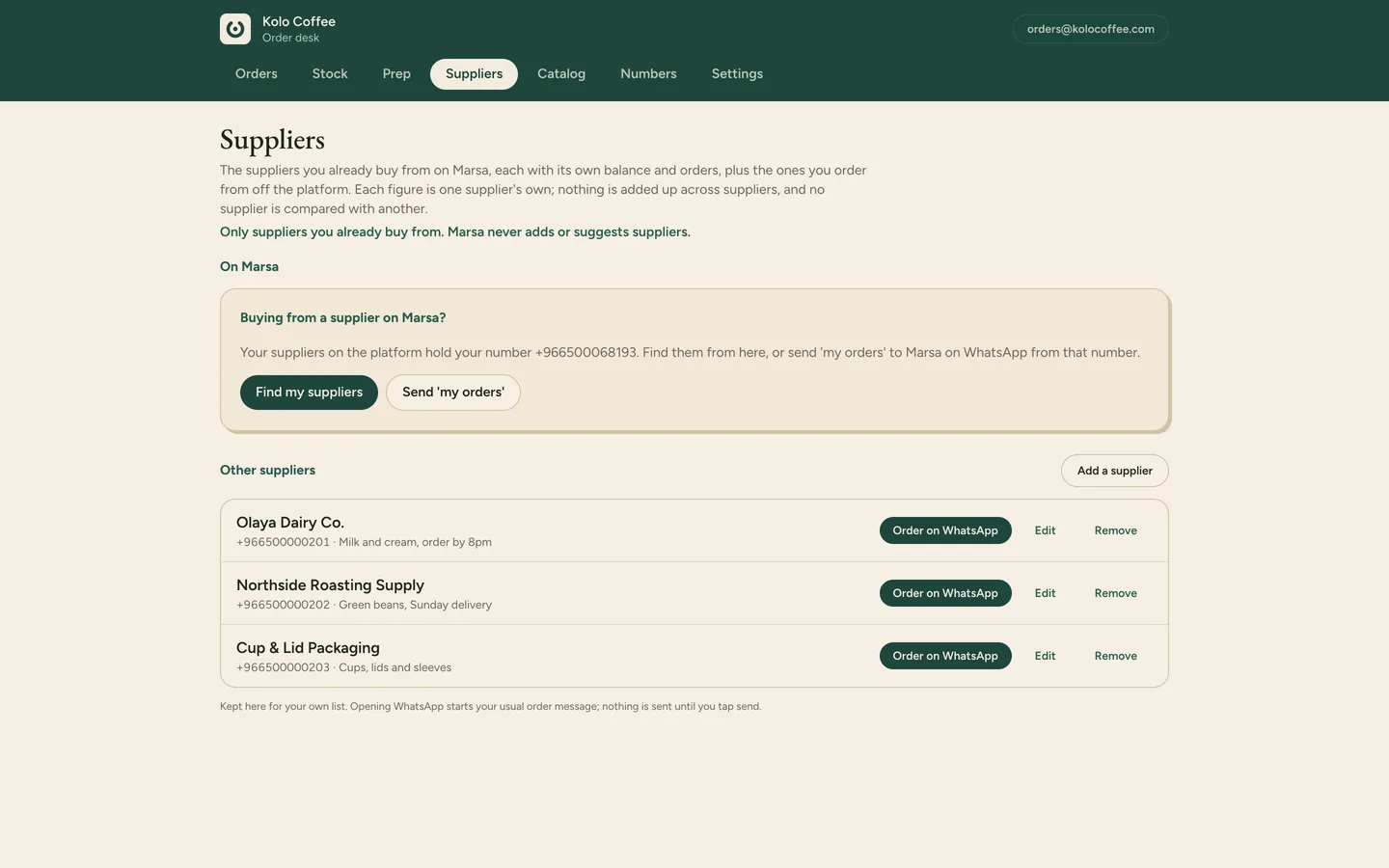 Your suppliers in one tab